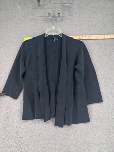 Eileen Fisher Large Black Cardigan Open Front Textured Silk/Cotton Women's - Picture 1 of 10