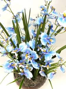 20" Artificial Blue ONCIDIUM ORCHIDS faux Silk plant potted in Copper Planter, h - Picture 1 of 7