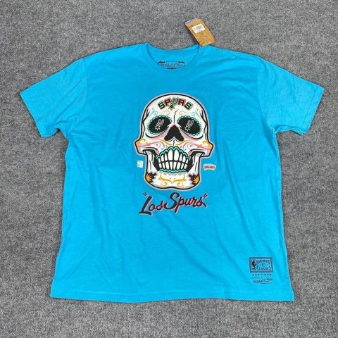 San Antonio Spurs T Shirt Mens 2XL Mitchell Ness Los Spurs Mexican Calavera Cover