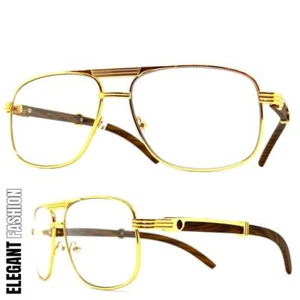 Men Classy Elegant Retro Hip Hop Rapper Clear Lens EYE GLASSES Square Gold Frame - Picture 1 of 7