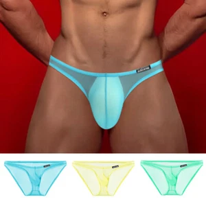 Mens Sexy See Through Briefs Ice Silk Underwear Thin Low Rise Pouch Panties Hot - Picture 1 of 26