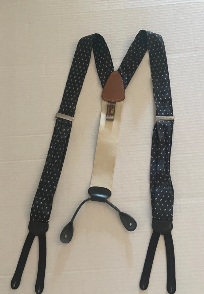 Suspensórios masculinos vintage Trafalgar padrão prata preto - Imagem 1 de 4