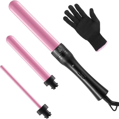 CULWAD Lockenstäbe Große Kleine Locken Set, 3 in 1 Lockenstab mit Aufsätzen & Handschuh