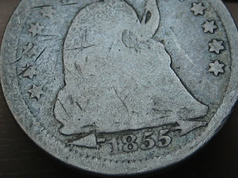 1855 P Seated Liberty Half Dime- Philadelphia, With Arrows, Good/VG Details Cover