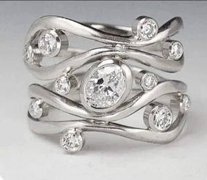 New Silver multi layer Bubble Silver stacking confetti statement ring size 62 - Picture 1 of 4