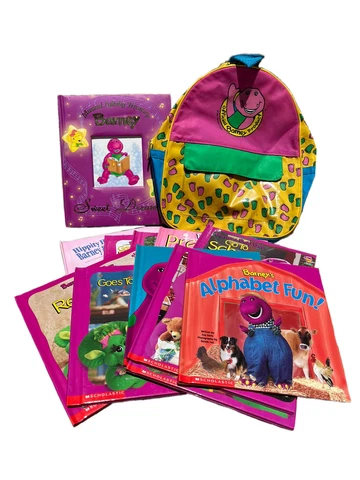 Vintage Barney Dinosaur Small Backpack 1992 Lyons Group With 12 Vintage Books Cover