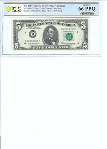 1969 $5 FRN FR1969-D* PCGS 66 Gem New PPQ, Cleveland * Note S/N D00342049*!!! - Picture 1 of 2