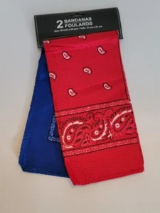 2pk Red & Blue PAISLEY BANDANA NECKERCHIEF HEAD BAND HAIR BAND SCARF 20" x 20" - Picture 1 of 5