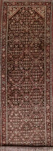 Vintage Hamedan Geometric 3' 7" x 13' 0" Handmade Runner Rug Traditional Carpet - Picture 1 of 12
