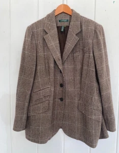 Lauren Ralph Lauren Equestrian Horse Houndstooth Riding Blazer Wool Womens Plus - Picture 1 of 8