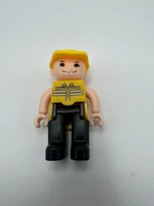 Figura de trabajador de construcción de bloques pieza de repuesto amarillo negro sombrero de construcción - Imagen 1 de 9