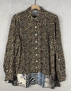 John Mark Shirt Womens XL Brown Animal Print Funky Art Boho Button Up - Picture 1 of 9