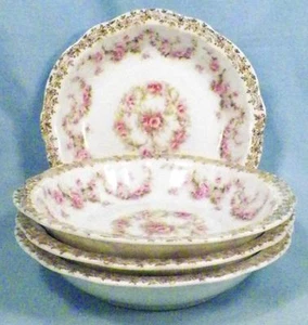 4 Orleans Dessert Bowls Z S & Co Bavaria Pink Roses Gold Flowers Porcelain ZSC32 - Picture 1 of 6