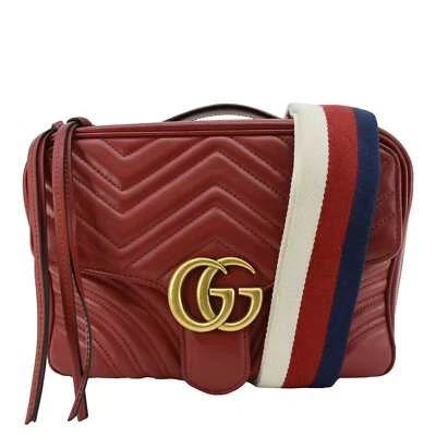 GUCCI Marmont Small Matelasse Leather Shoulder Bag Red 498100 - Image 1 of 4