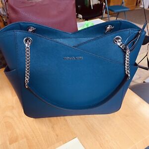 Blue Michael Kors Women Large Shoulder Chain Tote Bag Satchel Purse Handbag Blue