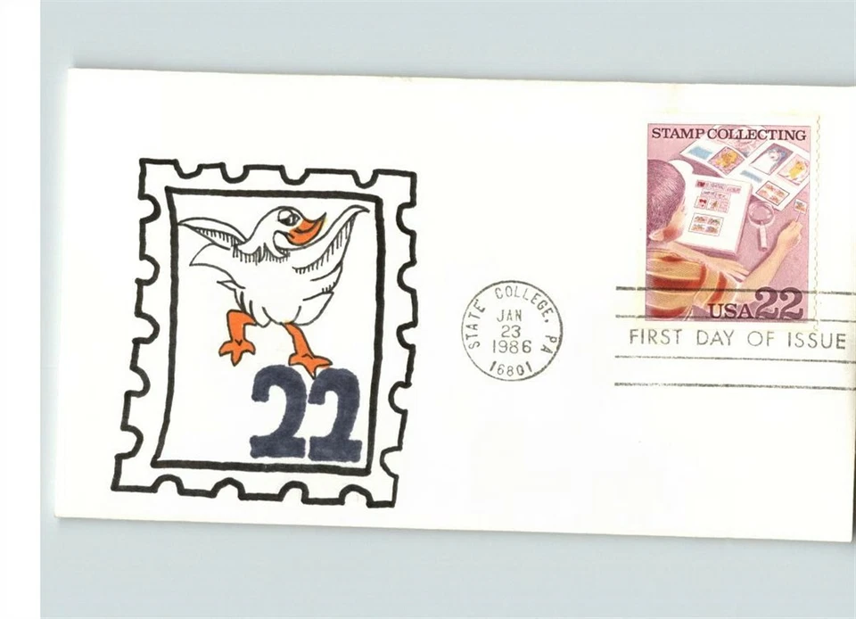 STAMP COLLECTING, Hand Painted 1986 First Day of Issue, # 1 of only 1 made! - Image 1 of 1