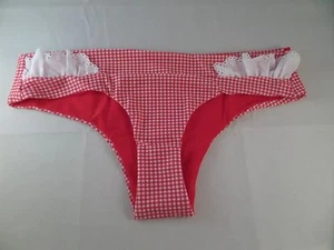 NWT Lolli Ruffle Pocket Red Gingham Bikini Bottoms Eyelet Size Medium CHEEKY - Picture 1 of 4