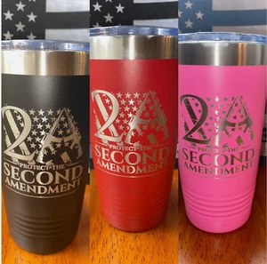 Second Amendment Patriotic Laser Engraved Stainless Steel Tumbler Travel Mug - Picture 1 of 6