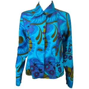 Gucci by Tom Ford S/S 1999 Blue Psychedelic Floral Print Silk Blouse - Picture 1 of 7