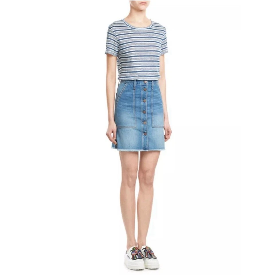 Revolve CURRENT ELLIOTT The Naval Button Front Denim Hight Jean Skirt in Blue 29 - Image 1 of 4