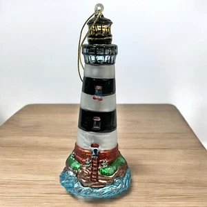 Christmas Ornament Blown Glass Lighthouse Nautical Holiday Coastal Ocean XL - Picture 1 of 12