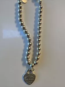 Vintage Tiffany & Co. 925 8mm Silver Beaded Bracelet With Heart Tag 4” Long - Picture 1 of 5