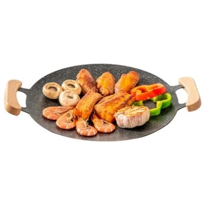 Korean Grill Pan with Nonstick Coating 13" Round Cast Iron Griddle Pan with 2... - Picture 1 of 7