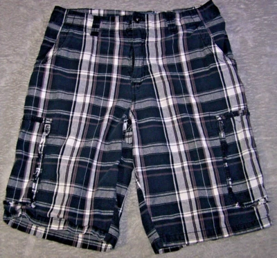 Pantalones Cortos Beverly Hills Polo Club Para Hombre 30X9 Negro Gris A Cuadros 100% Algodón Carga Foto 1 de 4