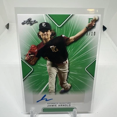 2021 LEAF PERFECT GAME JAMIE ARNOLD  AUTO Green /10 2025 Draft BAJA1 Oakland A’s - Image 1 of 3