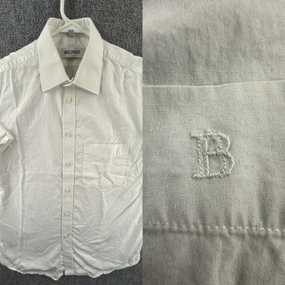 Camisa Balmain Algodón Manga Corta 3 Blanca Para Hombre Bolsillo Sólido Abotonada Adulto Foto 1 de 4