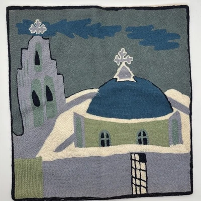 Handmade Embroidered Pillow case Greece Scene Greek Village Linen Decor Souvenir - Image 1 of 4