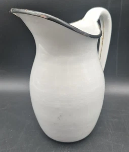 White Enamelware Water Pitcher Farmhouse Rustic Decor with Black Trim - Picture 1 of 9