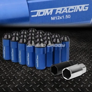 JDM ALUMINUM BLUE LUG NUTS W/CAP+ADAPTER 20PCS/SET M12X1.5 23MM OD/53MM TALL - Picture 1 of 5