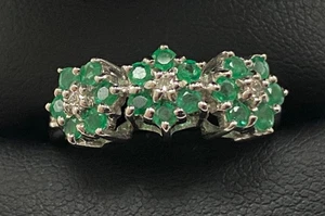 IMPRESIONANTE ANILLO ORO BLANCO 9CT ESMERALDAS Y DIAMANTES TALLA N - Imagen 1 de 12