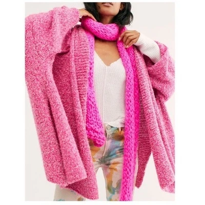 Free People BFF коренастый вязаный каскадный открытый кардиган свитер богемное розовый XS - Изображение 1 из 4