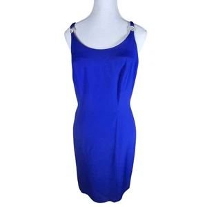 Joseph Ribkoff Kobaltblau Klassisch Glamourös U-Ausschnitt Midikleid Größe 8 - Bild 1 von 9