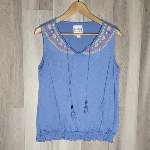 Blusa New York Laundry Mujer XL Sin Mangas Bordada Borla Boho Tank Azul - Imagen 1 de 7