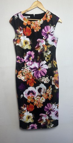 VETEMENTS Abito da festa Maggy London taglia 8 nero artistico tubino floreale senza maniche midi carriera