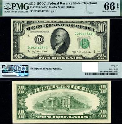 FR. 2013 D $10 1950-C Federal Reserve Note Cleveland D-C Block Gem PMG CU66 EPQ - Image 1 of 3