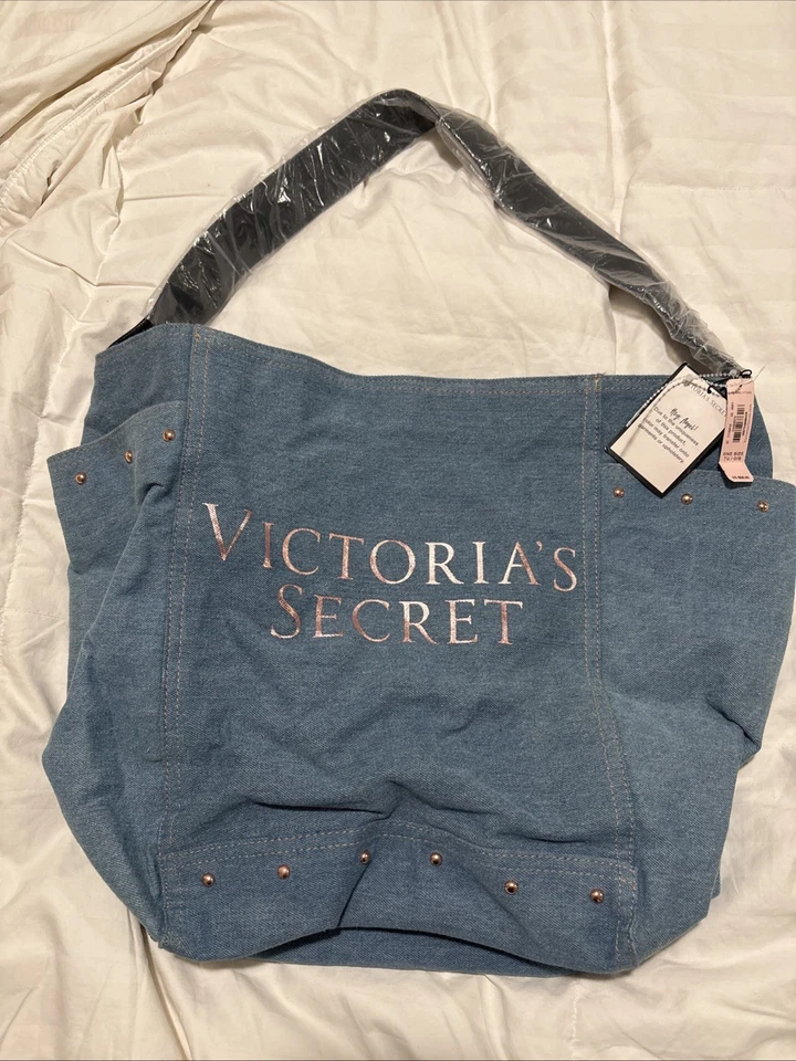 Victoria's Secret Jean Tote Travel Bag Weekender Shoulder Blue Denim
