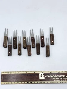 Vintage MCM Wood Handle Corn Cob Holders Forks Prongs Stainless Steel Japan 11ct - Picture 1 of 2