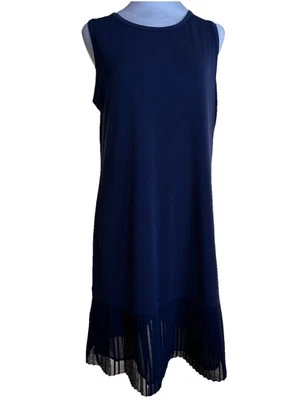 MICHAEL Kors MEDIUM Navy Blue Pleated Hem Logo Knit Tank Lined Dress Sleeveless - Image 1 of 4