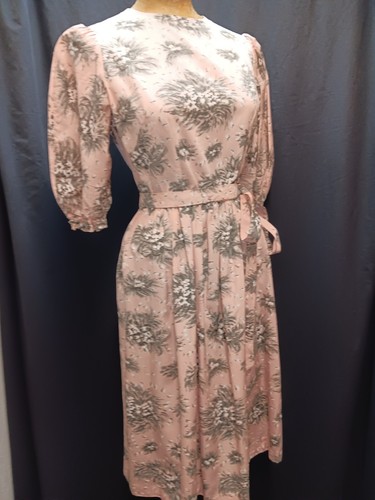 OFF WHITE Abito vintage anni '80 retrò stile anni '40 rosa grigio rayon taglia S M