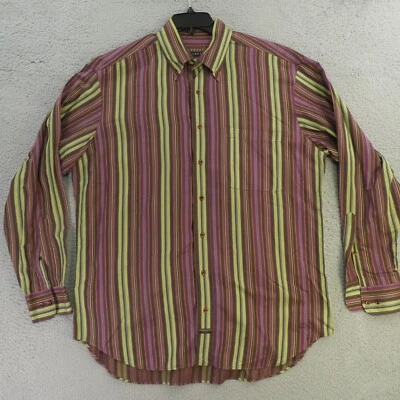 Camisa masculina Robert Talbott grande marrom roxa listrada manga longa Carmel - Imagem 1 de 4