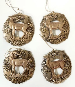Set Of 4 Gold Glitter Reindeer Deer Buck Christmas Ornaments 5 “ Tall Light - Picture 1 of 7