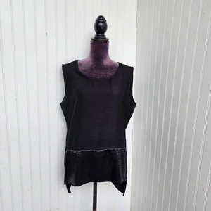 Kenneth Cole Reaction Womens Black Shiny Satin Blouse Sleeveless Side Zip Sz L - Picture 1 of 13