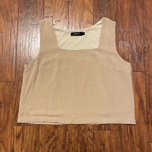 Zesica Damen Top Größe L Hellbraun Ärmellos Gefüttert Leinenmischung Eckiger Ausschnitt Freizeit - Bild 1 von 15