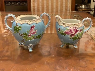 GORGEOUS ANTIQUE JAPANESE NIPPON or SATSUMA HAND PAINTED CREAMER SHUGAR TEA SET - Image 1 of 4
