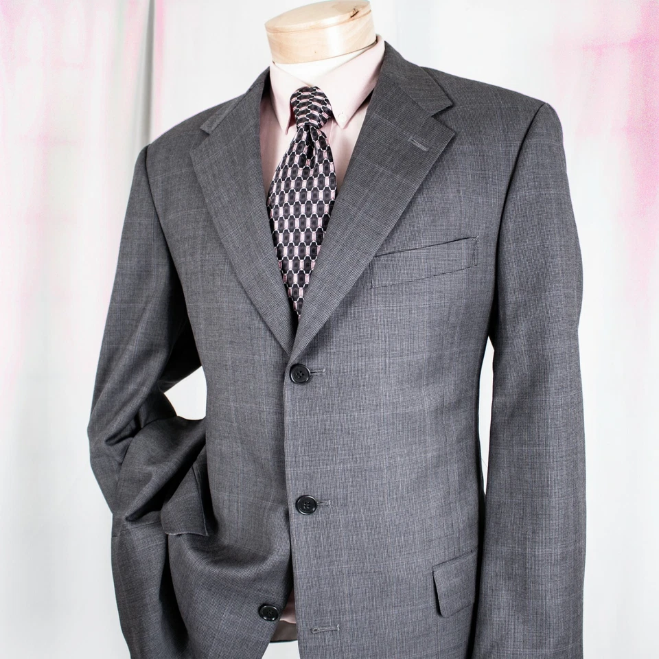 Traje de hombre TED BAKER gris azul negro rojo a rayas con puños talla 42 pantalones 34" W x 30" L Foto 1 de 4