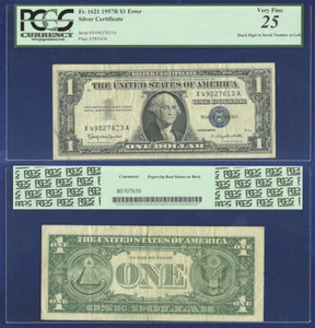 USA 1957-B ERROR NOTE $1 SILVER CERTIFICATE STUCK DIGIT PCGS CURRENCY VF25 - Picture 1 of 1